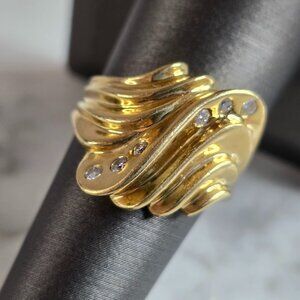 Womens Vintage Estate 14K Yellow Gold Modernist Diamond Ring, 8.4g E7373